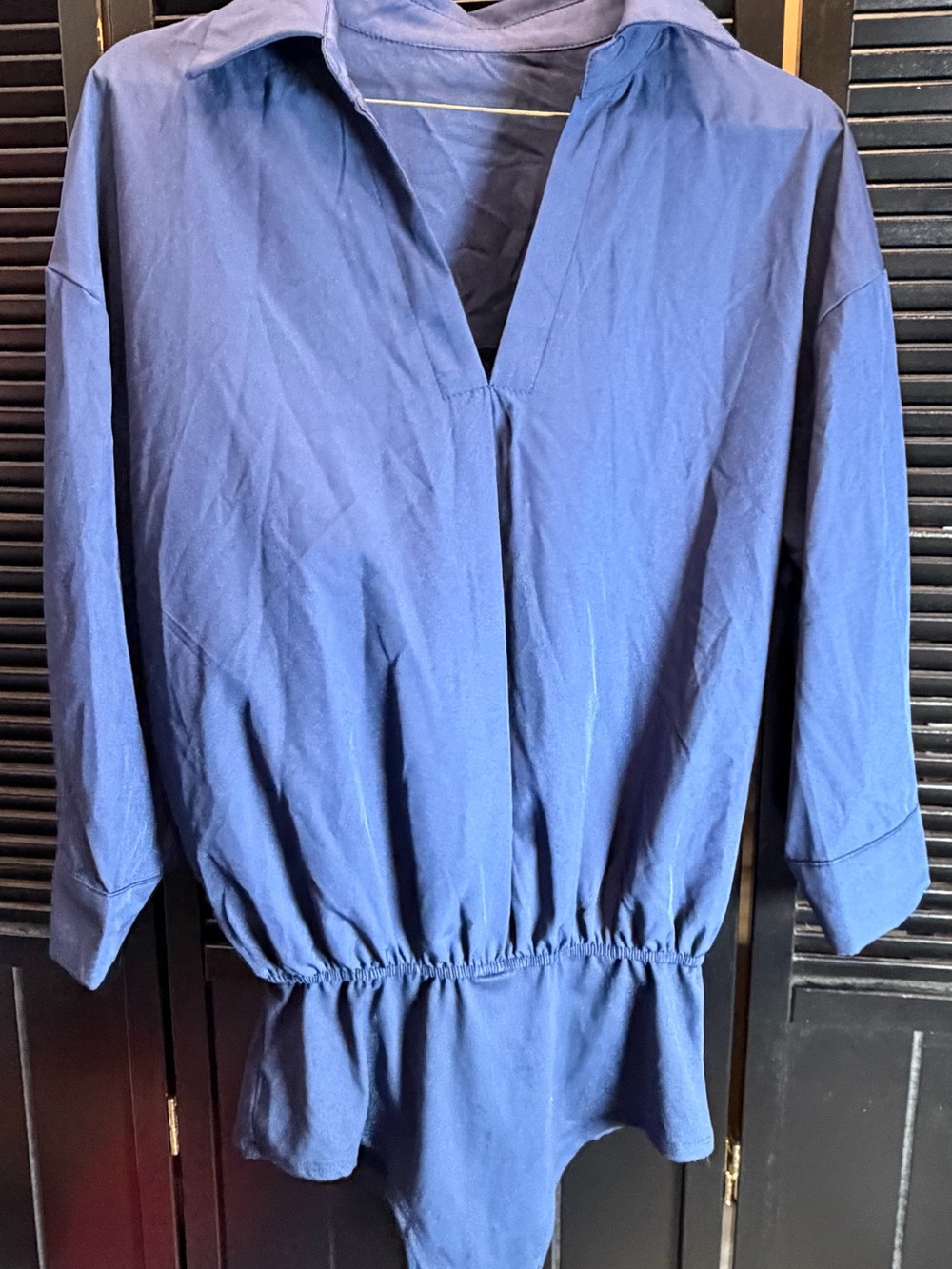 Women's Navy Blue Long Sleeve V-Neck Dress